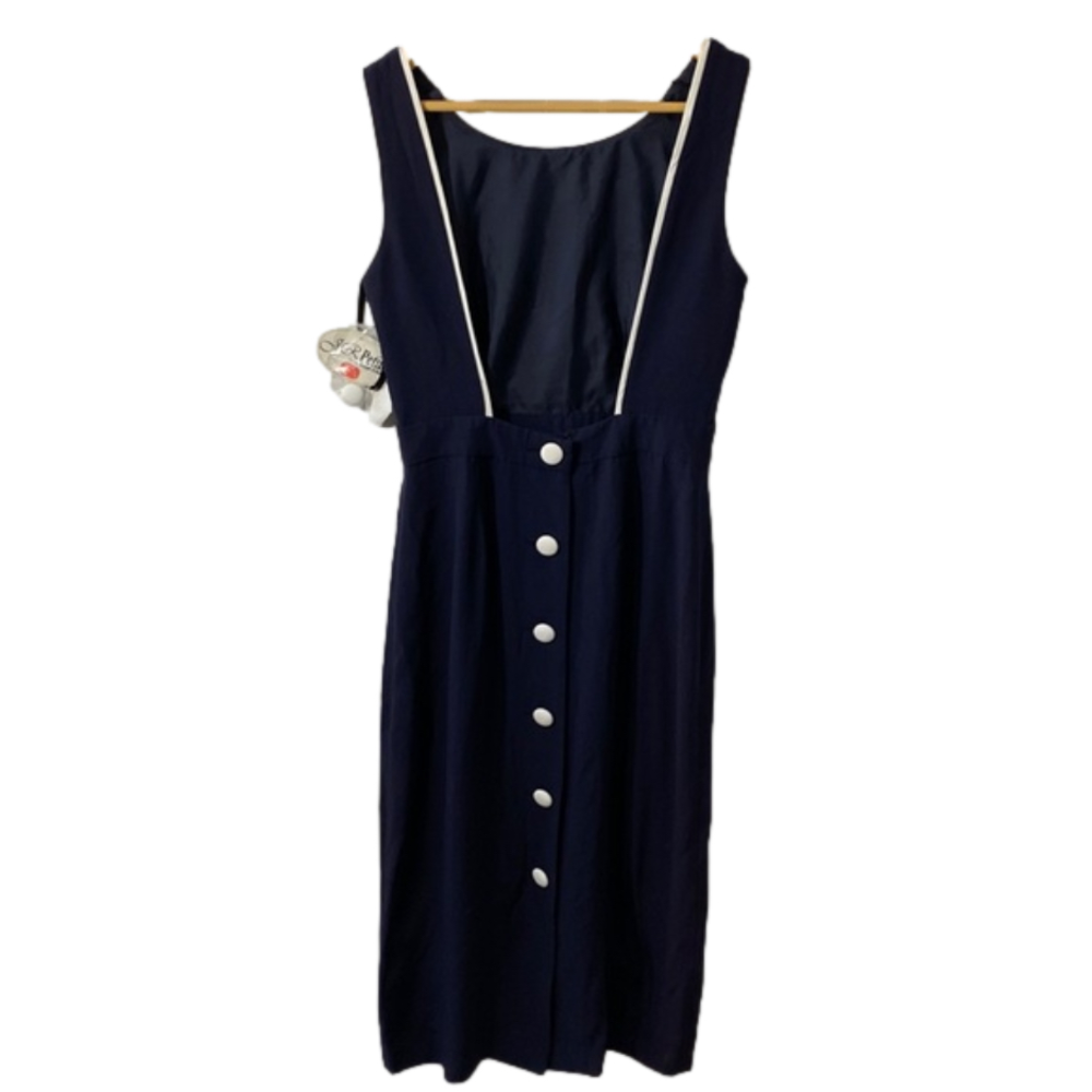 Joseph Ribkoff Navy Dress with White Trim and Buttons